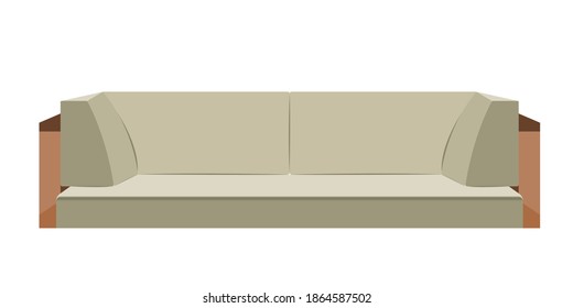 Comfortable beige sofa bed for a modern living room. Isolated on white background. Modern design. Flat style cartoon. Vector illustration