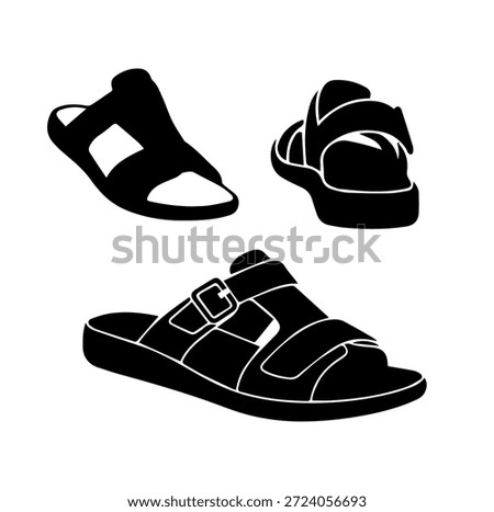 Comfortable Black Casual Sandal with Two Buckle Straps Silhouette Illustration for Summer Fashion