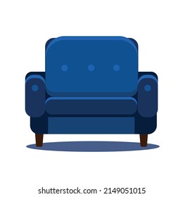 Comfortable blue armchair on white background. Vector image.