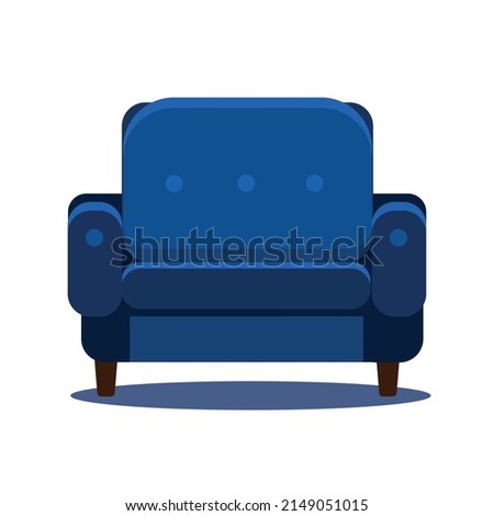 Comfortable blue armchair on white background. Vector image.
