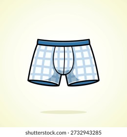 Confortável Blue Plaid Boxer Briefs para Homens Bonito Cartoon Icon Ilustração vetorial. Fundo isolado. Estilo de desenho animado plano