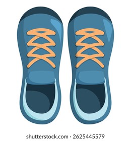 Comfortable blue sneakers with orange laces viewed from above, ready for a workout