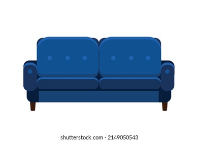 Comfortable blue sofa on white background. Vector image.