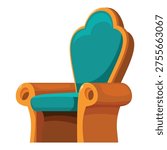 Comfortable cartoon king throne with blue upholstery and orange frame offering a luxurious seating experience