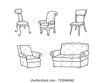 Furniture Collection Sketch Drawing Vector Stock Vector (Royalty Free ...