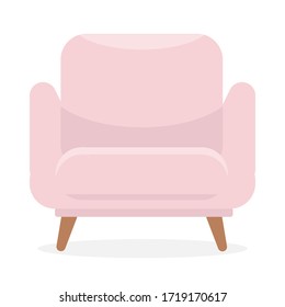 Comfortable chair in pastel colors. A cozy piece of furniture. Pink upholstery. Universal image for interior design. Trend flat style. Vector illustration