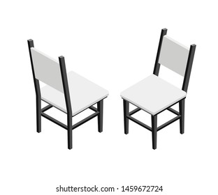 Comfortable chairs isometric vector illustration. Modern dining room, kitchen 3D furniture isolated on white background. Apartment, cafe, office furnishing. Home interior decoration attribute