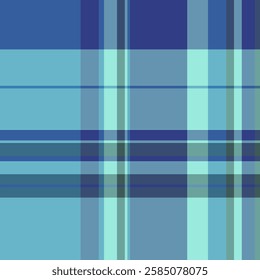 Comfortable check tartan seamless, dining room textile background texture. Advertisement pattern fabric vector plaid in cyan and blue colors palette.