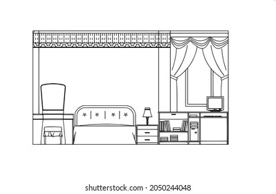 
Comfortable classical room with mirror, bed and chairs.