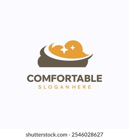 Comfortable cloud logo design template. Sleeping and reaching dream concept. Creative vector symbol.