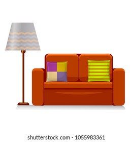 comfortable couch with lampshade isolated on white background