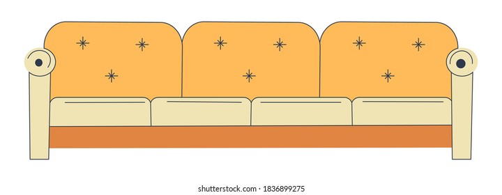 Comfortable couch with soft yellow pillows. Isolated furniture for home or office interior design. Comfy sofa for relaxation, square accessory for living room or lounge. Vector in flat style