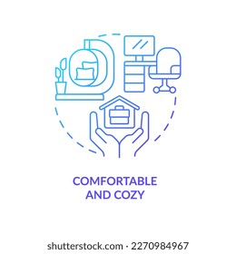 Comfortable and cozy workplace blue gradient concept icon. Remote work advantages. Home office. Job space abstract idea thin line illustration. Isolated outline drawing. Myriad Pro-Bold font used