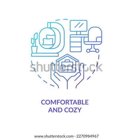 Comfortable and cozy workplace blue gradient concept icon. Remote work advantages. Home office. Job space abstract idea thin line illustration. Isolated outline drawing. Myriad Pro-Bold font used