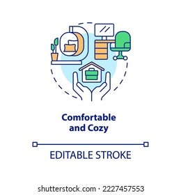 Comfortable and cozy workplace concept icon. Remote work advantages. Home office abstract idea thin line illustration. Isolated outline drawing. Editable stroke. Arial, Myriad Pro-Bold fonts used