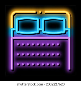 Komfortables Doppelbett Neon Leuchtzeichen Vektorgrafik. Glühendes Symbol Komfortables Doppelbett-Schild. transparente Symbolillustration