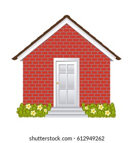 casa de fachada confortable con jardín sin ventanas ilustración vectorial