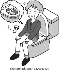 Comfortable grandmother with warm water washing toilet seat