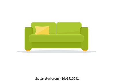 Comfortable green chair or sofa. Element for stage design in a cartoon flute style.