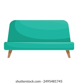 Comfortable green sofa standing on wooden legs, living room furniture for relaxing