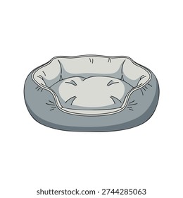 A comfortable grey pet bed with light grey interior sits isolated on a clean white background.