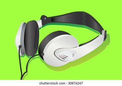Comfortable high-quality headphones silver. Green background. Vector illustration.