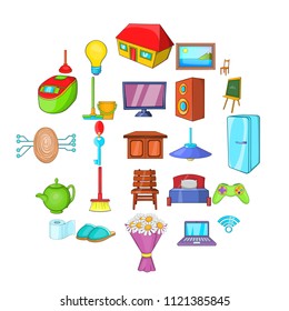 Comfortable house icons set. Cartoon set of 25 comfortable house vector icons for web isolated on white background