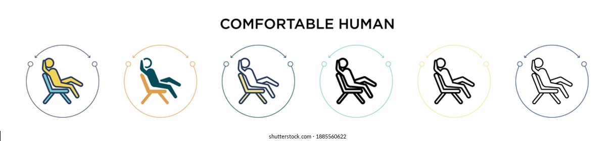 Comfortable human icon in filled, thin line, outline and stroke style. Vector illustration of two colored and black comfortable human vector icons designs can be used for mobile, ui, web