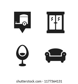 comfortable icon. 4 comfortable vector icons set. caravan location, chair and sofa icons for web and design about comfortable theme