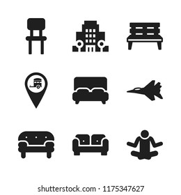 comfortable icon. 9 comfortable vector icons set. jet, chair and sofa icons for web and design about comfortable theme