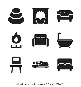 comfortable icon. 9 comfortable vector icons set. relaxation, stove and bed icons for web and design about comfortable theme