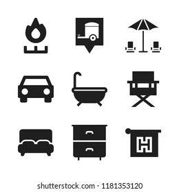 comfortable icon. 9 comfortable vector icons set. chair, drawers and stove icons for web and design about comfortable theme