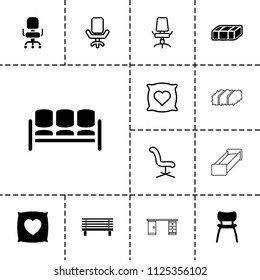 Comfortable icon. collection of 13 comfortable filled and outline icons such as garden bench, chair, pillow with heart on it. editable comfortable icons for web and mobile.