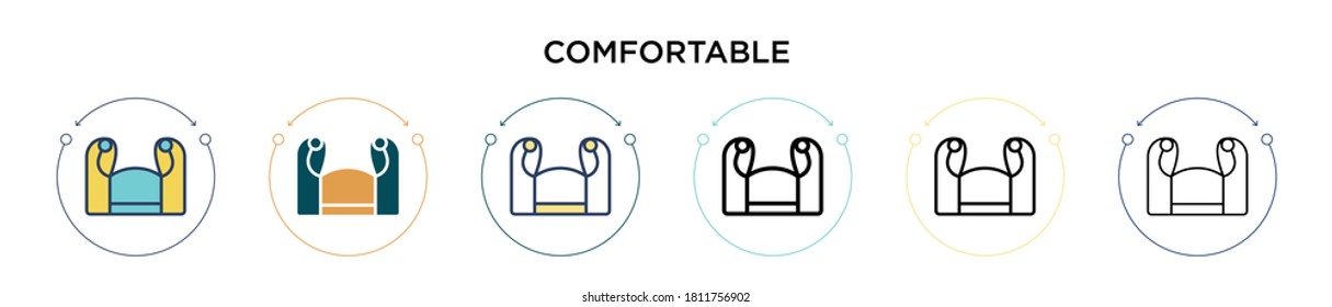 Comfortable icon in filled, thin line, outline and stroke style. Vector illustration of two colored and black comfortable vector icons designs can be used for mobile, ui, web