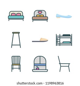 comfortable icon set. vector set about bar stool, window, ballet flats and bunk icons set.
