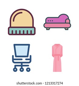 comfortable icon set. vector set about sofa, winter hat, bathrobe and office chair icons set.