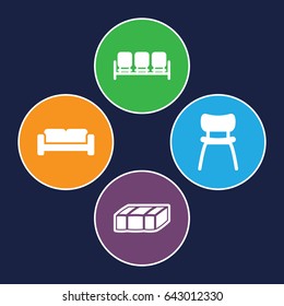 Comfortable icons set. set of 4 comfortable filled icons such as garden bench, sofa