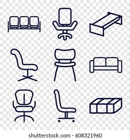 Comfortable icons set. set of 9 comfortable outline icons such as sofa, garden bench, office chair