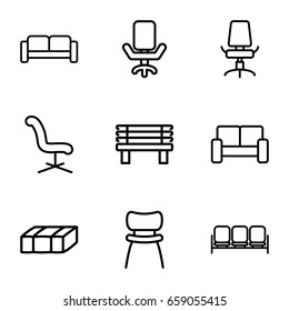 Comfortable icons set. set of 9 comfortable outline icons such as sofa, garden bench, office chair, bench
