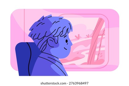 Comfortable journey young man relaxing in high-speed train seat by the window