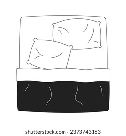 Comfortable king size bed monochrome flat vector object. Unmade bed. Editable black and white thin line icon. Simple cartoon clip art spot illustration for web graphic design