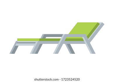 Comfortable Lounger Deck Chair, Modern Garden or Beach Furniture Design Flat Vector Illustration