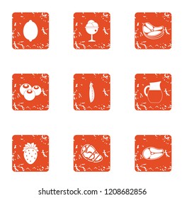 Comfortable lunch icons set. Grunge set of 9 comfortable lunch vector icons for web isolated on white background