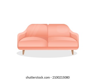 Comfortable luxury pink sofa on an isolated white background. Vector illustration of a stylish home couch for interior design. Modern furniture. Icon, element