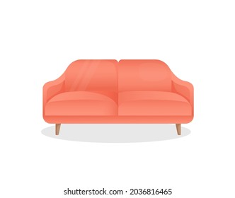 Comfortable luxury red sofa on an isolated white background. Vector illustration of a stylish home couch for interior design. Modern furniture. Icon, element.
