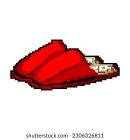 comfortable man slippers game pixel art retro vector. bit male pair, footwear bedroom comfortable man slippers. old vintage illustration