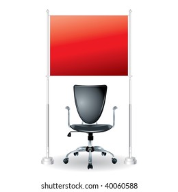 comfortable office chair under a big banner, the concept of "vacant seat". Vector.