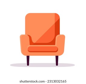 Comfortable orange soft armchair, cartoon flat style design, editable interior element, isolated on white background