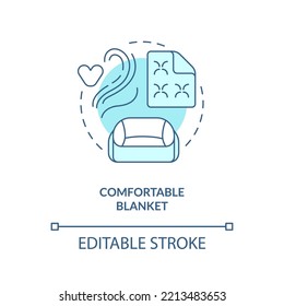 Comfortable pets blanket turquoise concept icon. Long traveling with animal abstract idea thin line illustration. Isolated outline drawing. Editable stroke. Arial, Myriad Pro-Bold fonts used
