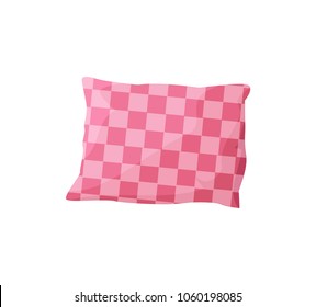 Comfortable pillow template, white background, vector illustration with sofa cushion, square pattern, pink color pillow, single decoration element